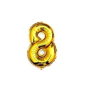 Number 8 eight Gold Helium Air Balloon Party Engagement Birthday NWT 16"